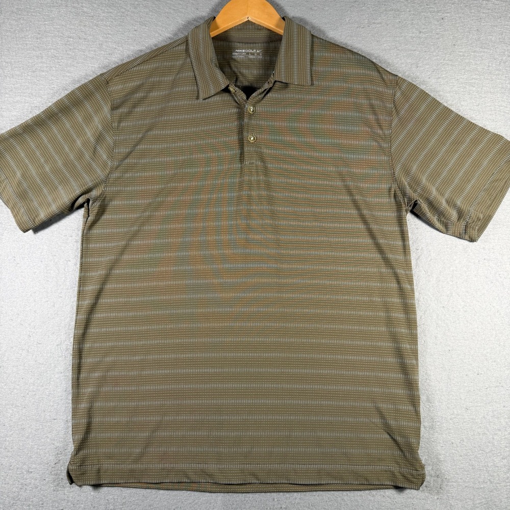 Nike Golf Mens Fit Dry Polo Shirt Large Brown Striped Short Sleeve 256484-242